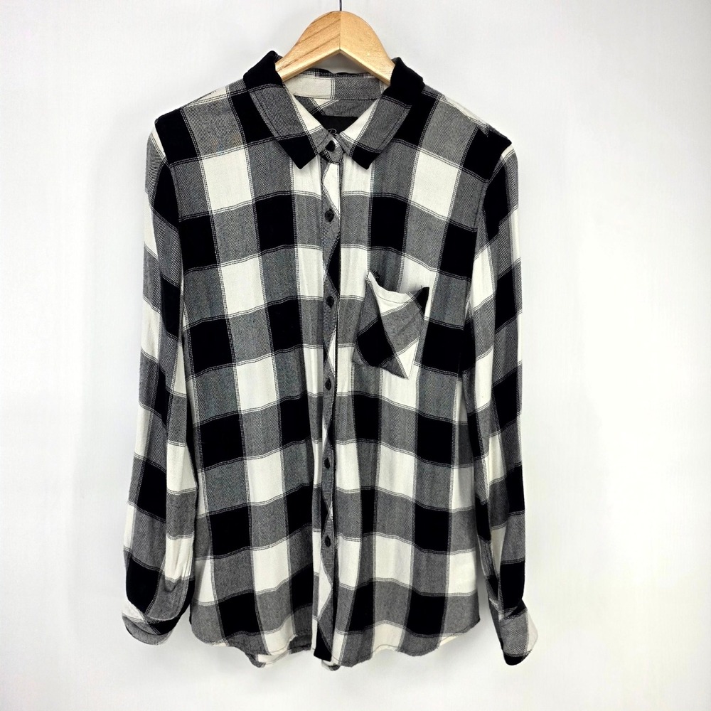 Rails Hunter Plaid Shirt Womens Large Black White Buffalo Check Button Down